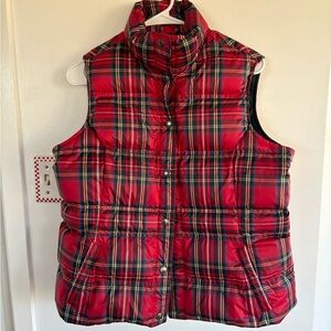 Lands' End Classic Red Stewart Plaid Puffer Vest